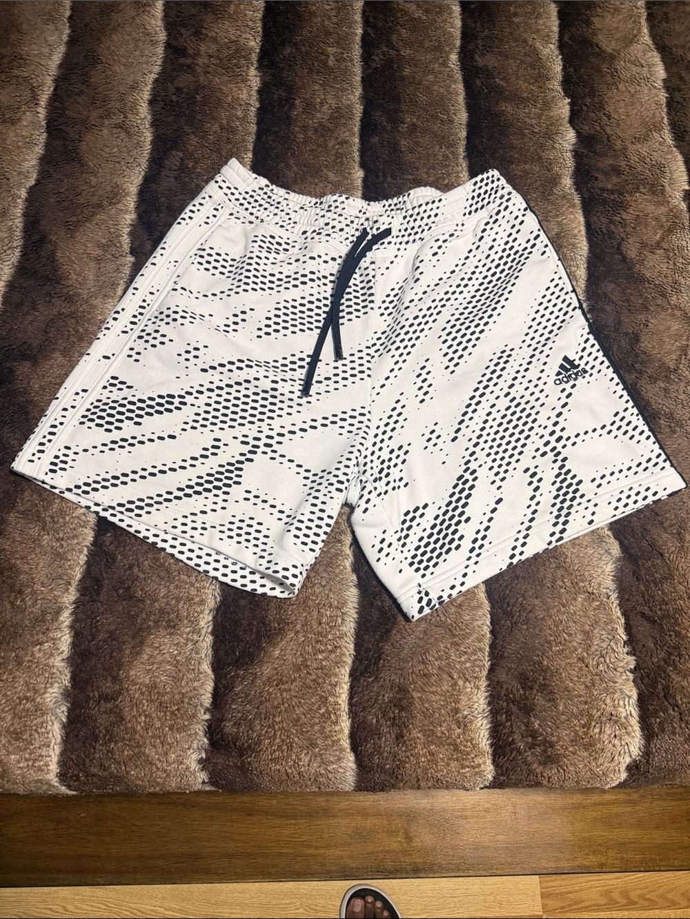 adidas Men’s White Athletic Mesh Shorts with Black Dot Pattern